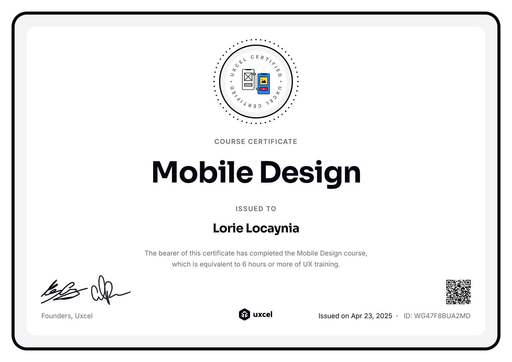 Lorie Burton's certificate